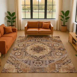 HomeRoots 10' X 14' Copper Beige & Gray Diamond Area Rug – Durable, Washable, UV Protected for Busy Homes 708253