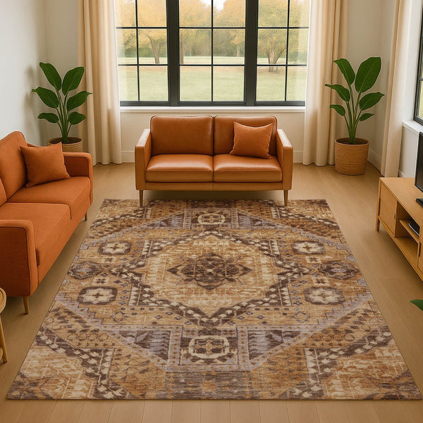 HomeRoots 10' X 14' Copper Beige & Gray Diamond Area Rug – Durable, Washable, UV Protected for Busy Homes 708253