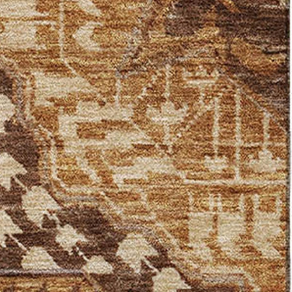 HomeRoots 10' X 14' Copper Beige & Gray Diamond Area Rug – Durable, Washable, UV Protected for Busy Homes 708253