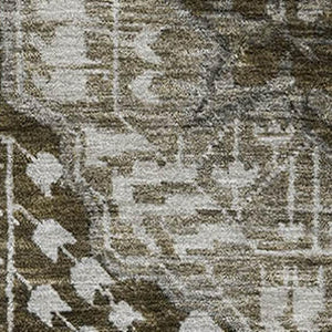 HomeRoots 5' X 8' Washable Khaki Ivory Brown Diamond Area Rug with UV Protection for Pets and Kids' Spaces 708255