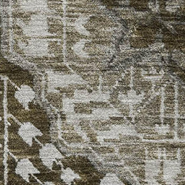 HomeRoots 5' X 8' Washable Khaki Ivory Brown Diamond Area Rug with UV Protection for Pets and Kids' Spaces 708255