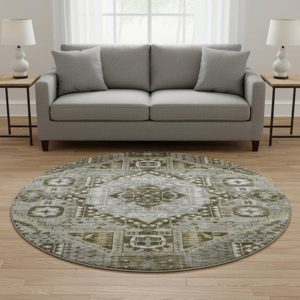 HomeRoots 8' X 10' Khaki Ivory Brown Diamond Area Rug - Durable, Washable, UV-Protected for High-Traffic Spaces 708257