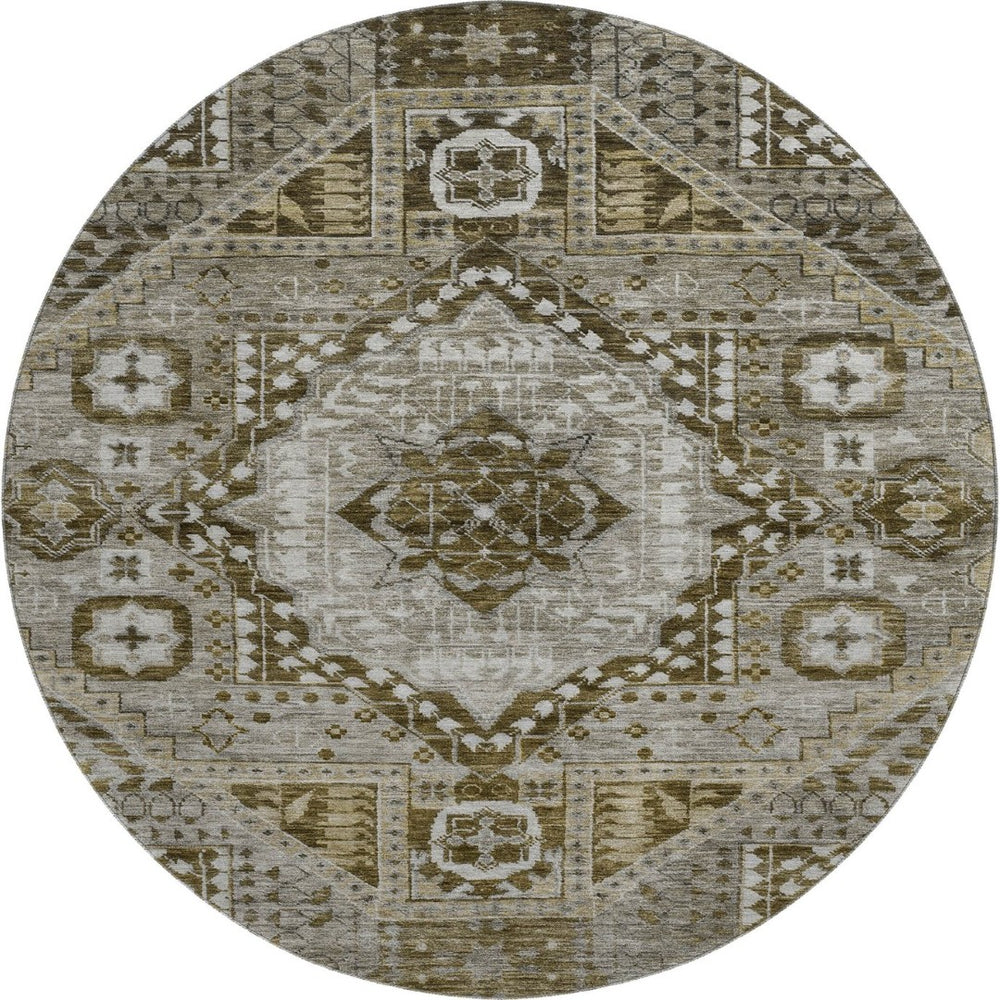 HomeRoots 8' X 10' Khaki Ivory Brown Diamond Area Rug - Durable, Washable, UV-Protected for High-Traffic Spaces 708257