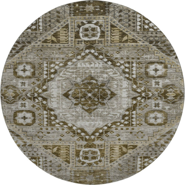 HomeRoots 8' X 10' Khaki Ivory Brown Diamond Area Rug - Durable, Washable, UV-Protected for High-Traffic Spaces 708257