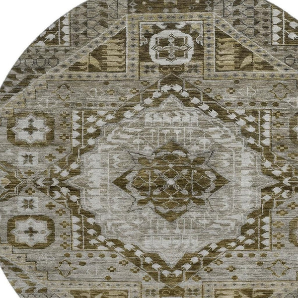 HomeRoots 8' X 10' Khaki Ivory Brown Diamond Area Rug - Durable, Washable, UV-Protected for High-Traffic Spaces 708257