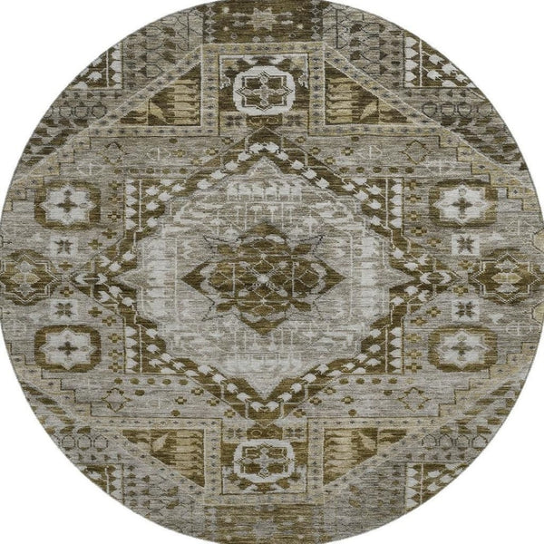 HomeRoots 8' X 10' Khaki Ivory Brown Diamond Area Rug - Durable, Washable, UV-Protected for High-Traffic Spaces 708257