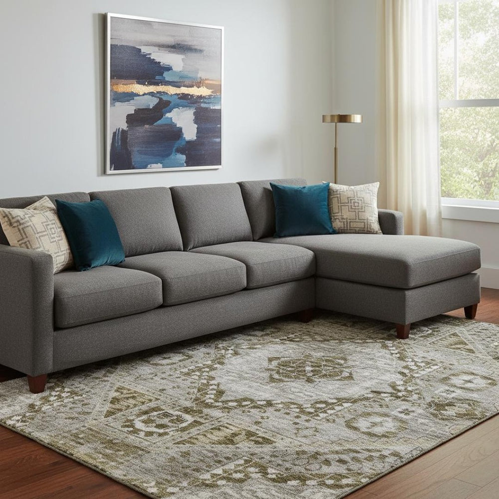 HomeRoots 9' X 12' Stylish Khaki Ivory Brown Diamond Area Rug - Durable, Washable, UV Resistant, Non-Slip 708258