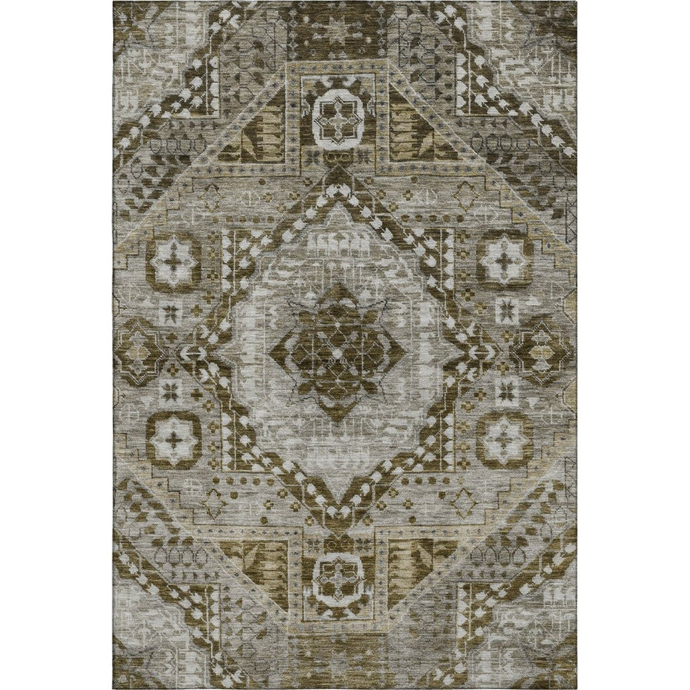 HomeRoots 9' X 12' Stylish Khaki Ivory Brown Diamond Area Rug - Durable, Washable, UV Resistant, Non-Slip 708258