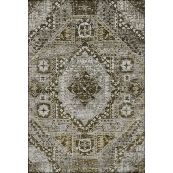 HomeRoots 9' X 12' Stylish Khaki Ivory Brown Diamond Area Rug - Durable, Washable, UV Resistant, Non-Slip 708258