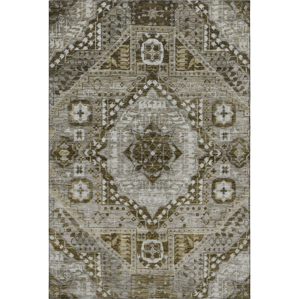 HomeRoots 10' Khaki Ivory & Brown Diamond Area Rug - Washable, UV Protected, Stain Resistant for High Traffic Homes 708259