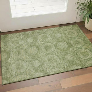 HomeRoots 5' X 8' Artichoke Green & Sage Abstract Geometric Area Rug – Durable, Washable & UV Resistant Design 708261