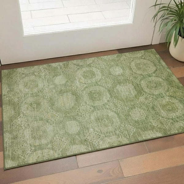 HomeRoots 5' X 8' Artichoke Green & Sage Abstract Geometric Area Rug – Durable, Washable & UV Resistant Design 708261