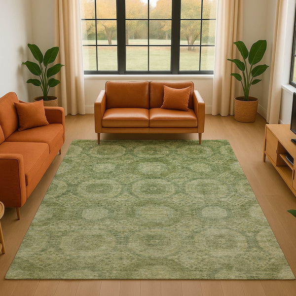 HomeRoots 5' X 8' Artichoke Green & Sage Abstract Geometric Area Rug – Durable, Washable & UV Resistant Design 708261