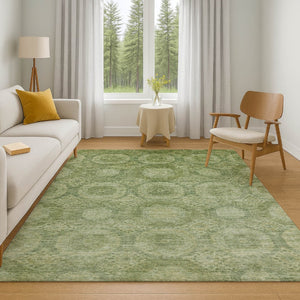 HomeRoots 5' X 8' Artichoke Green & Sage Abstract Geometric Area Rug – Durable, Washable & UV Resistant Design 708261