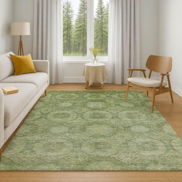 HomeRoots 5' X 8' Artichoke Green & Sage Abstract Geometric Area Rug – Durable, Washable & UV Resistant Design 708261