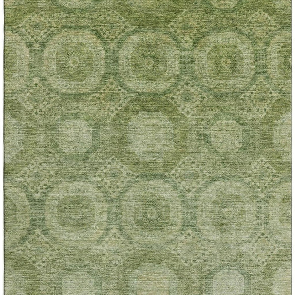 HomeRoots 5' X 8' Artichoke Green & Sage Abstract Geometric Area Rug – Durable, Washable & UV Resistant Design 708261