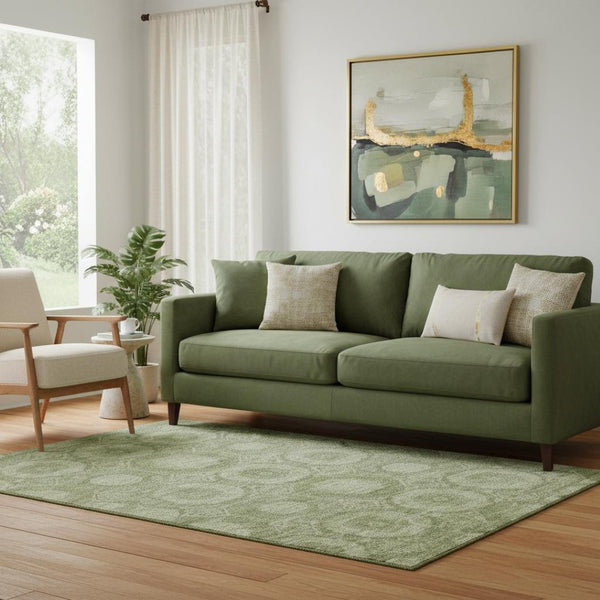 HomeRoots 8' Artichoke Green and Sage Round Rug - Machine Washable, UV Protected, Kid & Pet Friendly Design! 708262