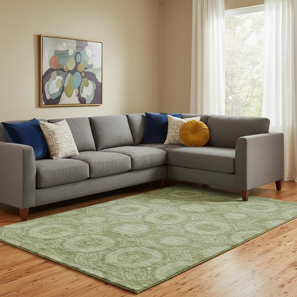 HomeRoots 9' X 12' Artichoke Green & Sage Washable Area Rug - Stylish Geometric Design with UV Protection! 708264