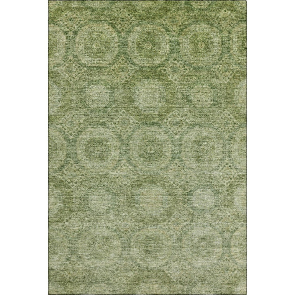 HomeRoots 9' X 12' Artichoke Green & Sage Washable Area Rug - Stylish Geometric Design with UV Protection! 708264