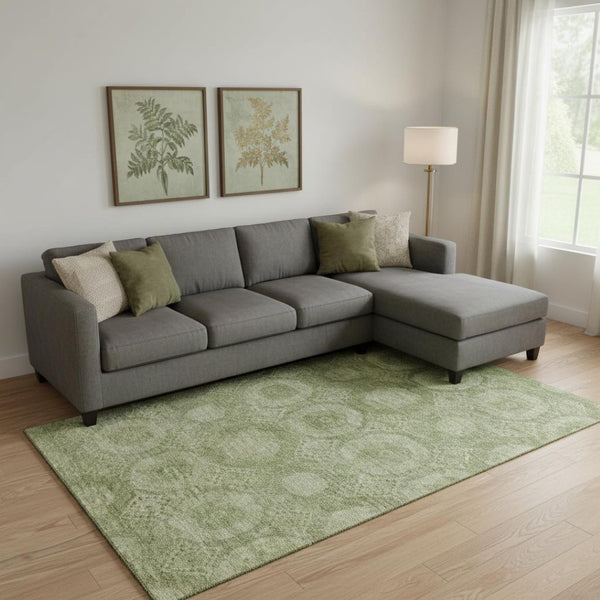 HomeRoots 10' Abstract Geometric Washable Area Rug in Artichoke Green & Sage – UV Resistant & Durable Design 708265