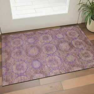 HomeRoots 5' X 8' Washable Blush & Purple Abstract Geometric Area Rug - Durable, UV-Protected & Stylish Design 708267
