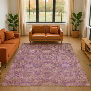HomeRoots 5' X 8' Washable Blush & Purple Abstract Geometric Area Rug - Durable, UV-Protected & Stylish Design 708267