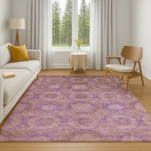 HomeRoots 5' X 8' Washable Blush & Purple Abstract Geometric Area Rug - Durable, UV-Protected & Stylish Design 708267