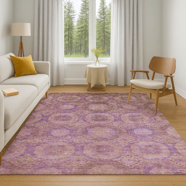 HomeRoots 5' X 8' Washable Blush & Purple Abstract Geometric Area Rug - Durable, UV-Protected & Stylish Design 708267