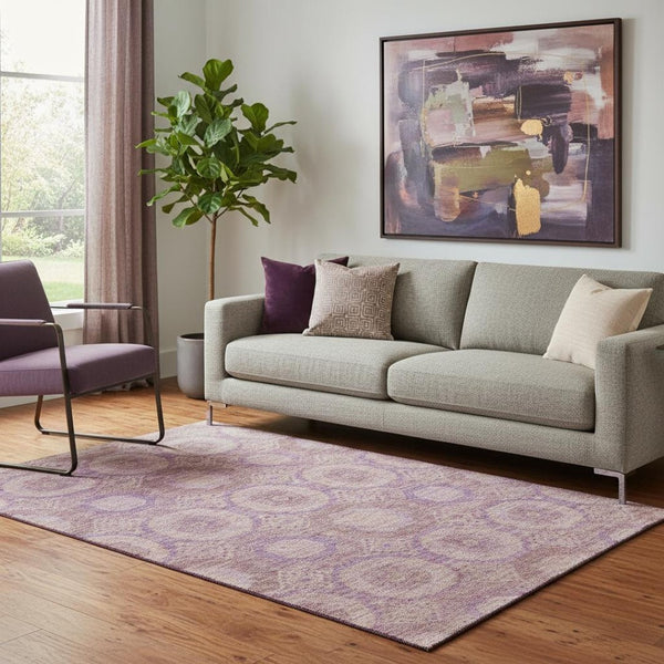 HomeRoots 8' Blush and Purple Abstract Geometric Washable Round Rug – Stylish, Durable, UV & Stain Resistant! 708268