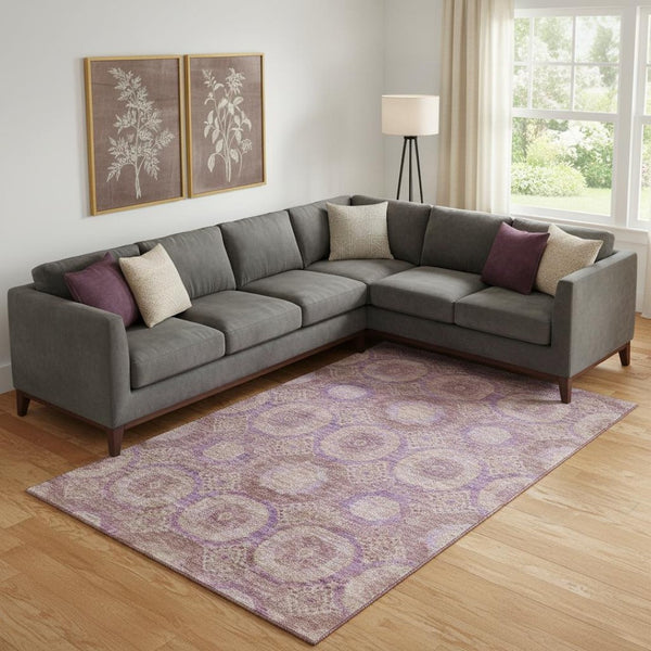 HomeRoots 10' Blush and Purple Abstract Geometric Area Rug - Washable, UV Protected, Stylish & Durable Design 708271
