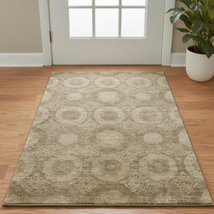 HomeRoots 5' X 8' Washable Brown And Beige Geometric Area Rug with UV Protection for Modern Homes & Pets 708273