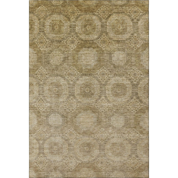 HomeRoots 8' Brown and Beige Abstract Round Rug - Washable, UV-Protected, Durable for Active Homes & Pets 708274