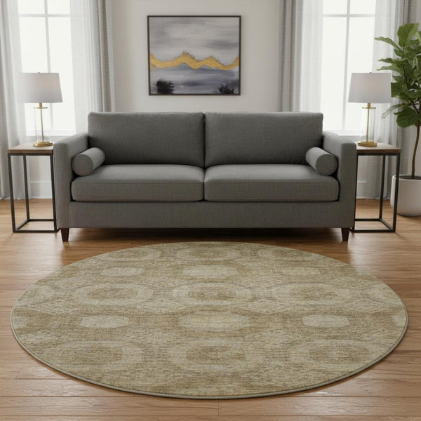 HomeRoots 8' X 10' Washable Brown & Beige Abstract Geometric Area Rug with UV Protection for Modern Spaces 708275