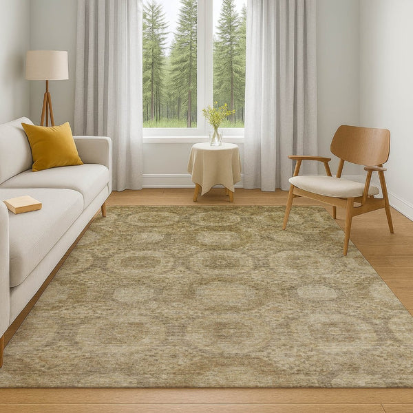 HomeRoots 10' Brown and Beige Abstract Geometric Area Rug - Washable, UV Protected, Non-Slip, Durable Design 708277