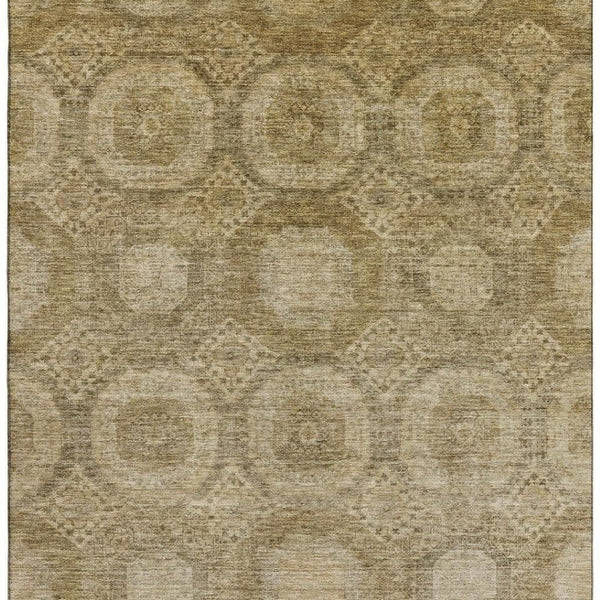 HomeRoots 10' Brown and Beige Abstract Geometric Area Rug - Washable, UV Protected, Non-Slip, Durable Design 708277