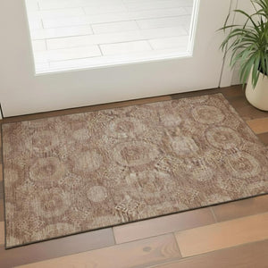 HomeRoots 5' X 8' Washable Copper & Beige Geometric Area Rug with UV Protection for Modern Spaces & Durability 708279