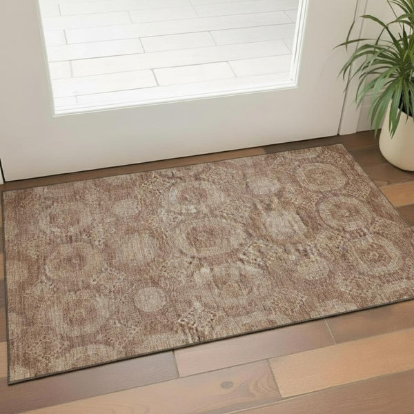 HomeRoots 5' X 8' Washable Copper & Beige Geometric Area Rug with UV Protection for Modern Spaces & Durability 708279