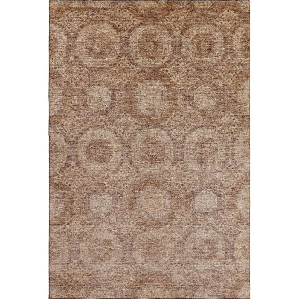 HomeRoots 5' X 8' Washable Copper & Beige Geometric Area Rug with UV Protection for Modern Spaces & Durability 708279