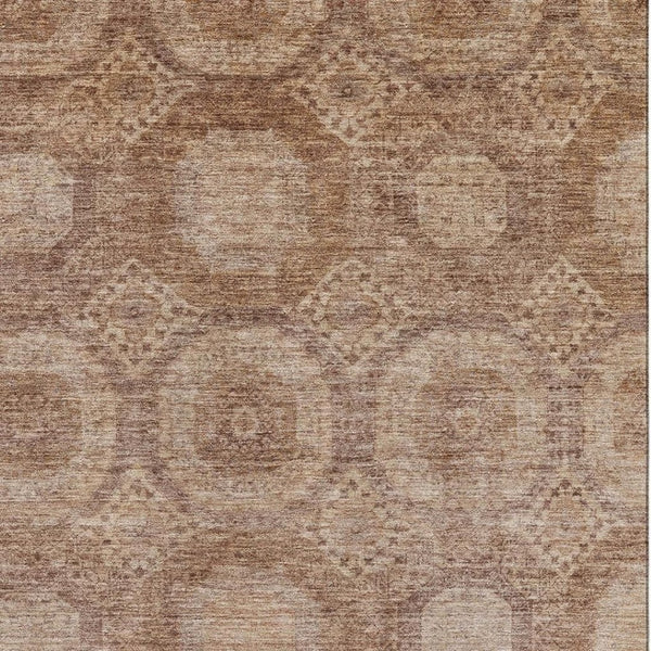 HomeRoots 5' X 8' Washable Copper & Beige Geometric Area Rug with UV Protection for Modern Spaces & Durability 708279