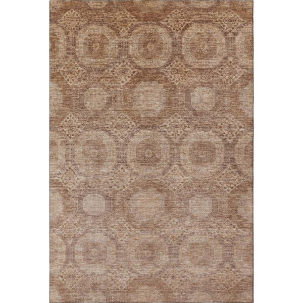 HomeRoots 5' X 8' Washable Copper & Beige Geometric Area Rug with UV Protection for Modern Spaces & Durability 708279