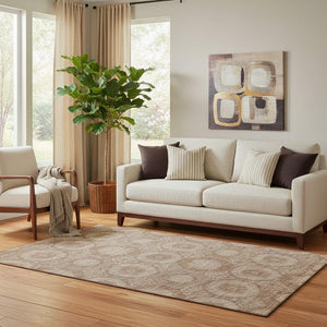 HomeRoots 8' Copper And Beige Abstract Geometric Washable Round Rug - Durable, Stain Resistant & UV Protected 708280