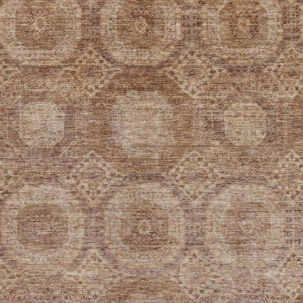 HomeRoots 8' Copper And Beige Abstract Geometric Washable Round Rug - Durable, Stain Resistant & UV Protected 708280