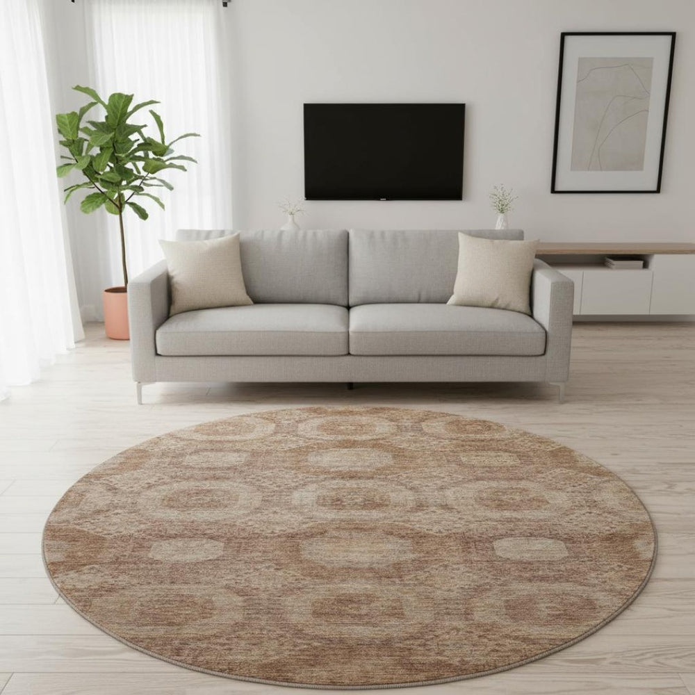 HomeRoots 8' X 10' Copper & Beige Abstract Geometric Area Rug - Washable, UV-Protected, Durable Design for Homes 708281
