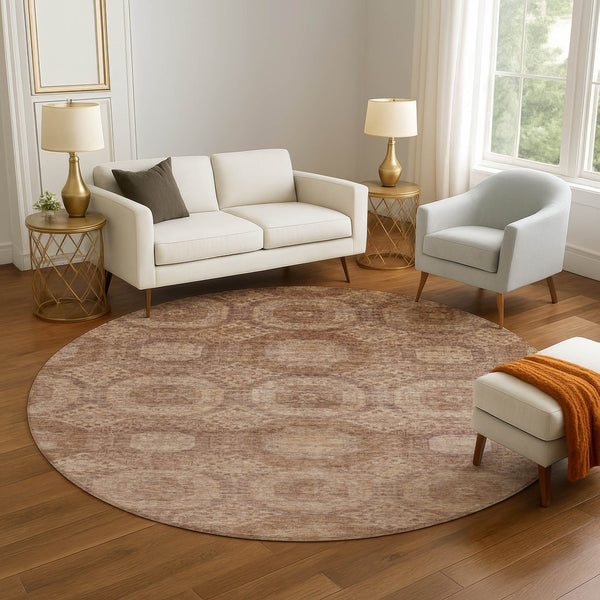 HomeRoots 8' X 10' Copper & Beige Abstract Geometric Area Rug - Washable, UV-Protected, Durable Design for Homes 708281