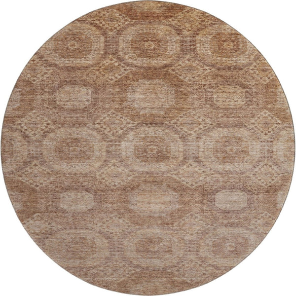 HomeRoots 8' X 10' Copper & Beige Abstract Geometric Area Rug - Washable, UV-Protected, Durable Design for Homes 708281