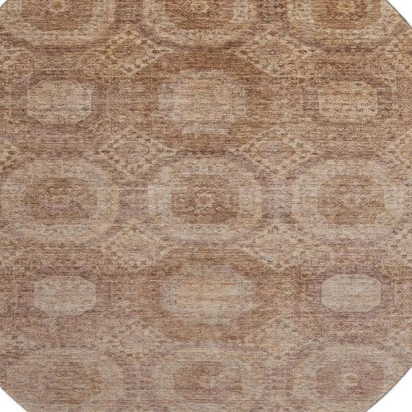 HomeRoots 8' X 10' Copper & Beige Abstract Geometric Area Rug - Washable, UV-Protected, Durable Design for Homes 708281