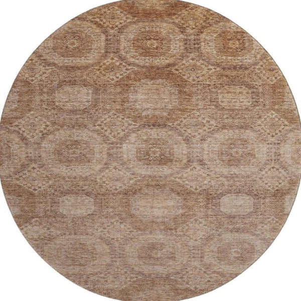 HomeRoots 8' X 10' Copper & Beige Abstract Geometric Area Rug - Washable, UV-Protected, Durable Design for Homes 708281