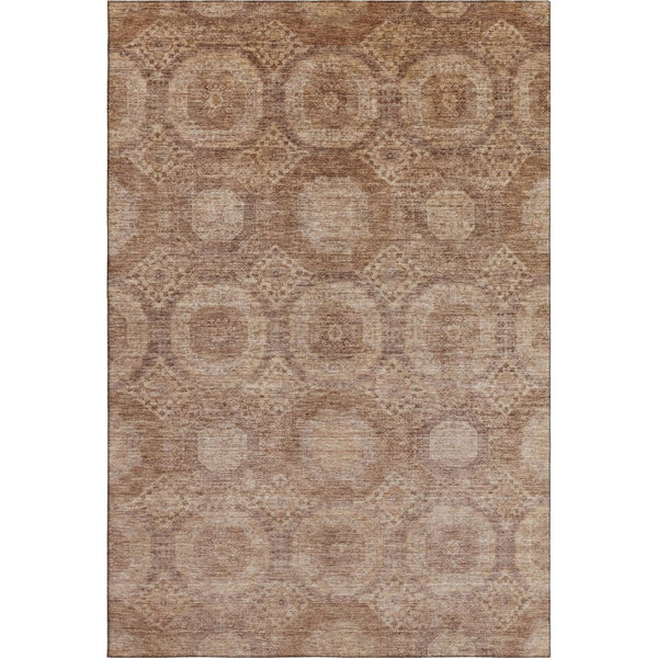 HomeRoots 9' X 12' Copper and Beige Abstract Geometric Area Rug - Washable, UV Protected, Soft Polyester Comfort 708282