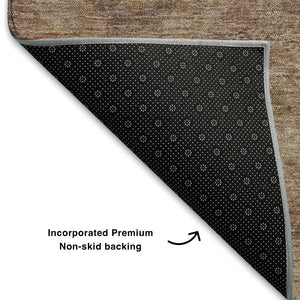 HomeRoots 9' X 12' Copper and Beige Abstract Geometric Area Rug - Washable, UV Protected, Soft Polyester Comfort 708282