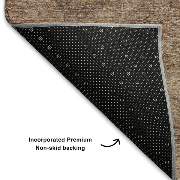 HomeRoots 9' X 12' Copper and Beige Abstract Geometric Area Rug - Washable, UV Protected, Soft Polyester Comfort 708282